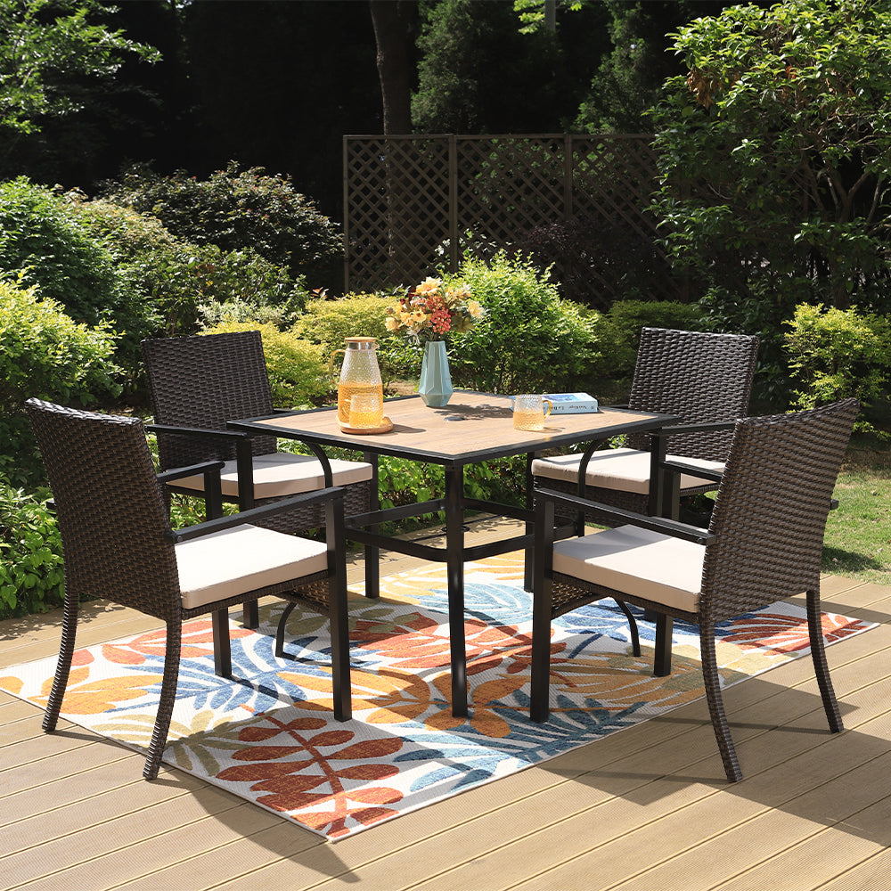 Rattan Dining Set 4 Seater Wood Like Table And Rattan Chairs – alphamartsuk