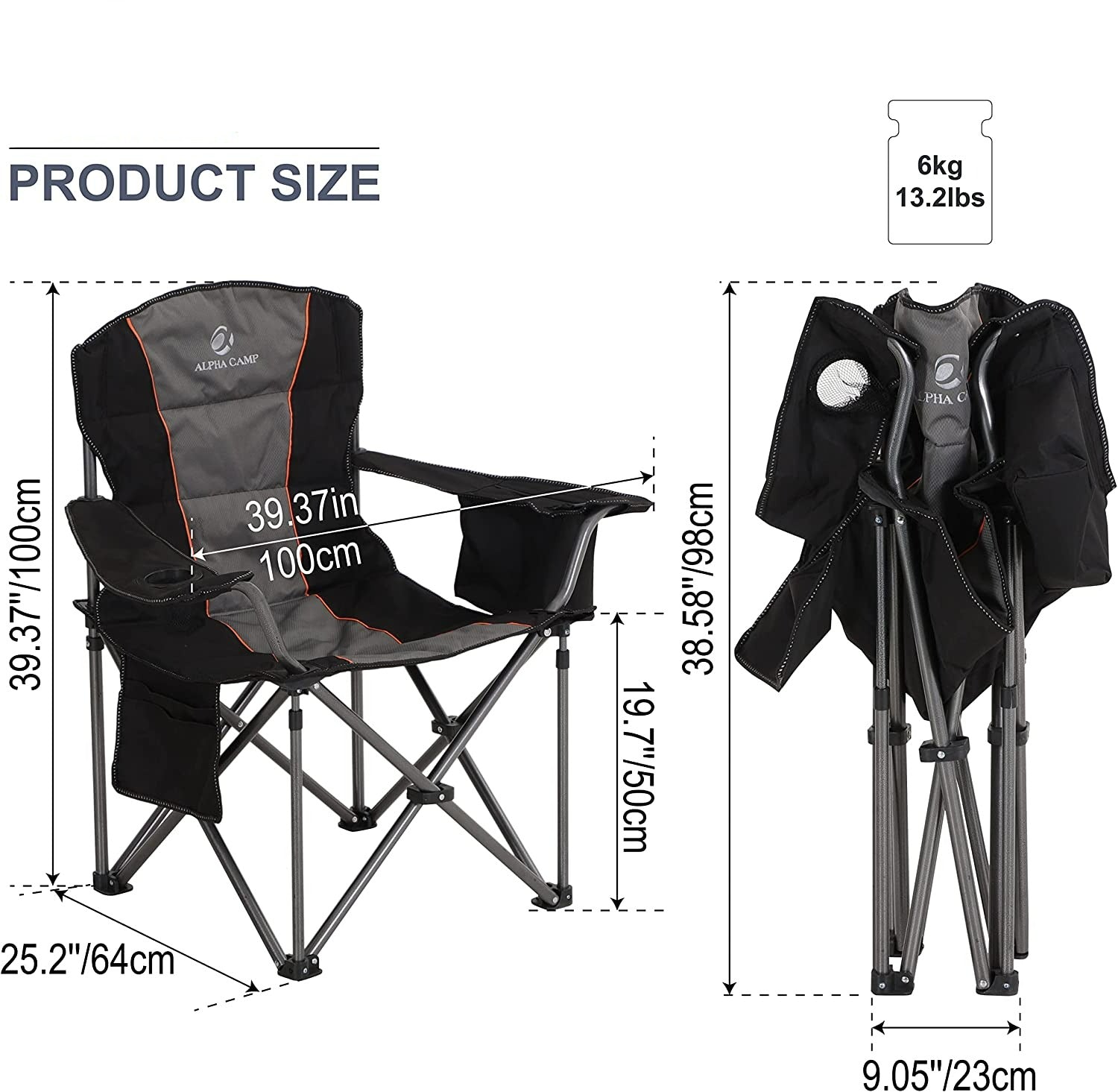 ALPHA CAMP Oversized Portable Folding Camping Chair with Cooler Bag 2 alphamartsuk