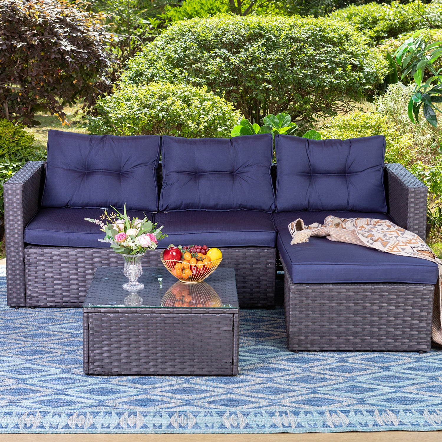 PHI VILLA L Shaped Rattan Garden Corner Sofa Set alphamartsuk